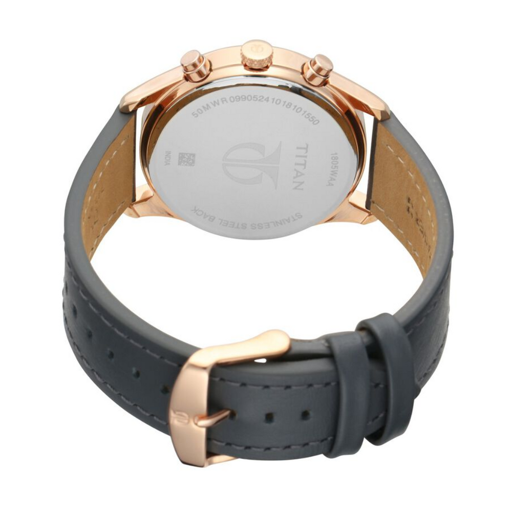 Titan Workwear Grey Dial Quartz Multifunction Leather Strap watch for Men 1805WL01 - KRISHNA WATCH COMPANY
