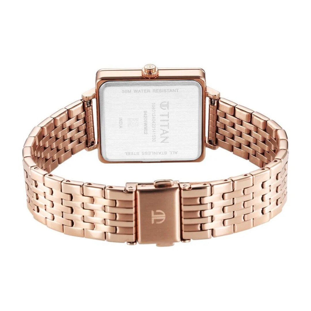 Titan Minimalists Quartz Analog with Date Silver Dial Rose Gold Stainless Steel Strap Watch for Women 94205WM02 - KRISHNA WATCH COMPANY