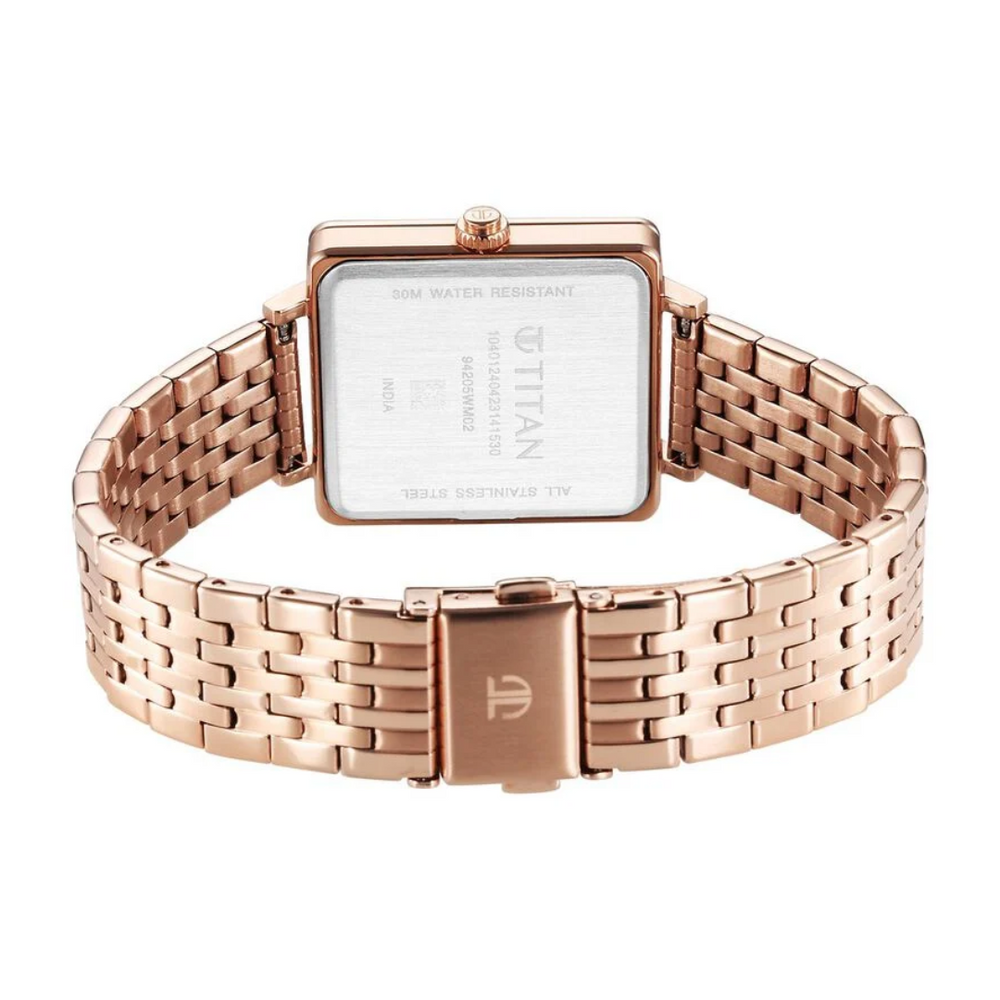 Titan Minimalists Quartz Analog with Date Silver Dial Rose Gold Stainless Steel Strap Watch for Women 94205WM02 - KRISHNA WATCH COMPANY