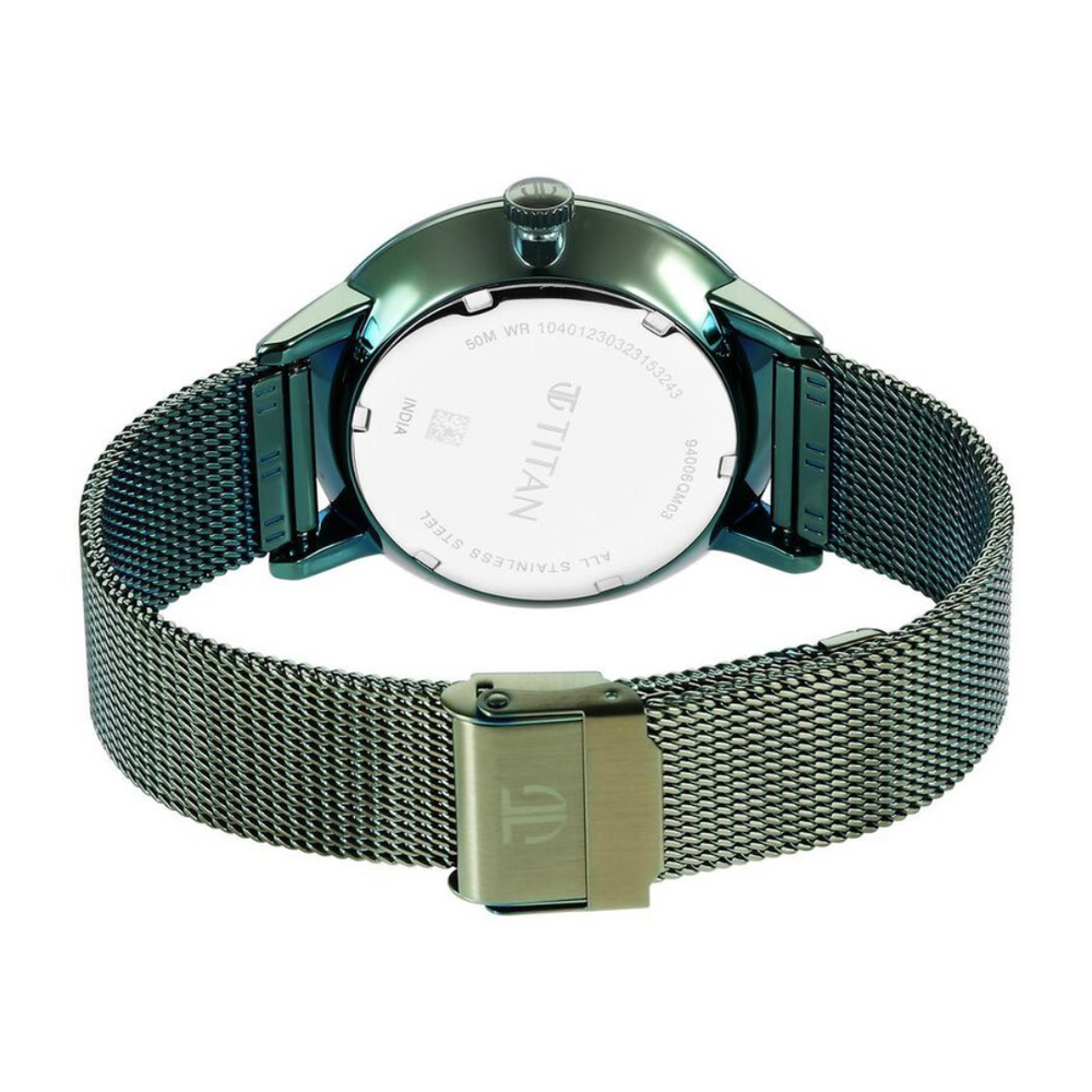 Titan Modern Classics Green Dial Quartz Multifunction Stainless Steel Strap Watch for Men 94006QM03 - KRISHNA WATCH COMPANY