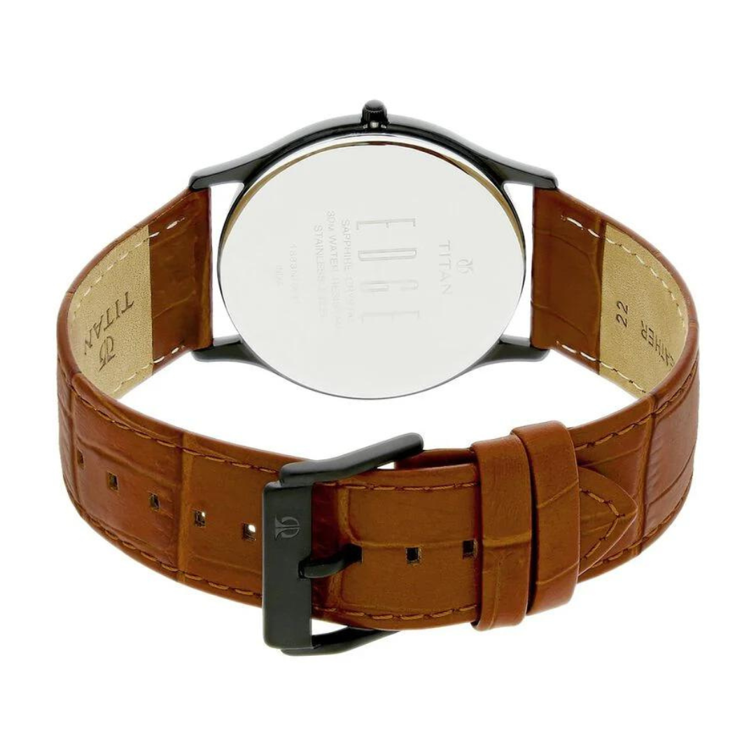 Titan Edge Grey Dial Analog with Date Leather Strap watch for Men - 1683NL01 - KRISHNA WATCH COMPANY