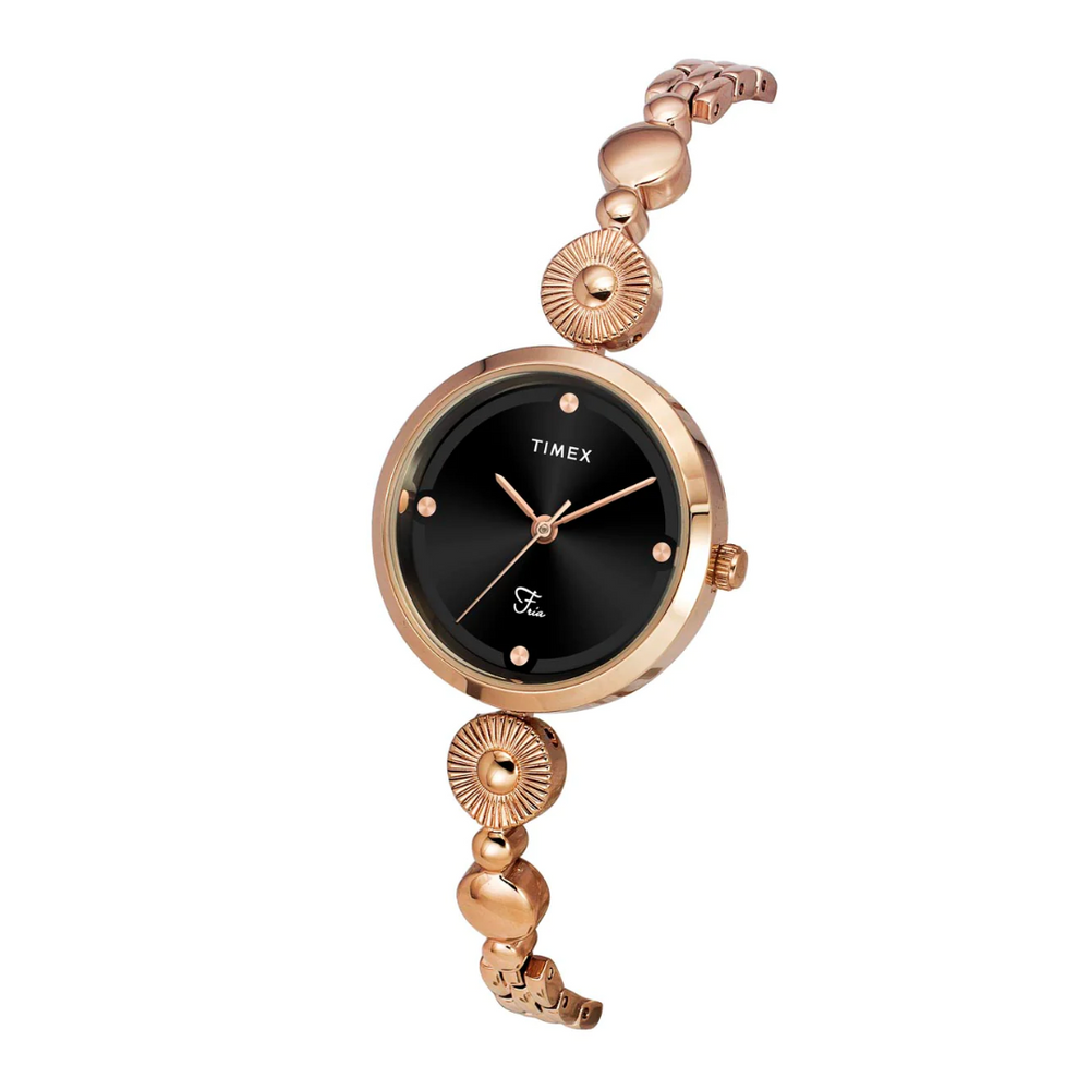 Timex Fria Women''S Black Dial Round Analog Brass Dial Watch TWEL18203 - KRISHNA WATCH COMPANY