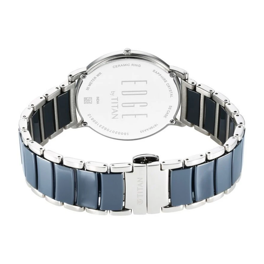Titan Edge Fusion Quartz Analog Blue Dial Blue Steel & Ceramic Strap Watch for Men 1878KD02 - KRISHNA WATCH COMPANY