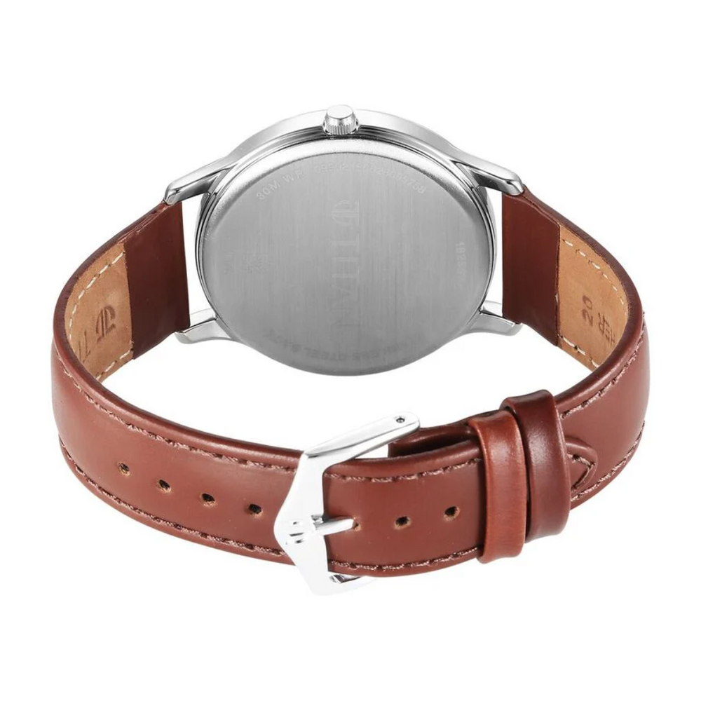 Titan Karishma Quartz Analog Silver Dial Leather Strap Watch for Men 1825SL15 - KRISHNA WATCH COMPANY