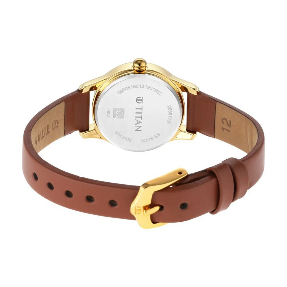 Titan Lagan White Dial Analog with Day and Date Leather Strap Watch for Women 2656YL01 - KRISHNA WATCH COMPANY