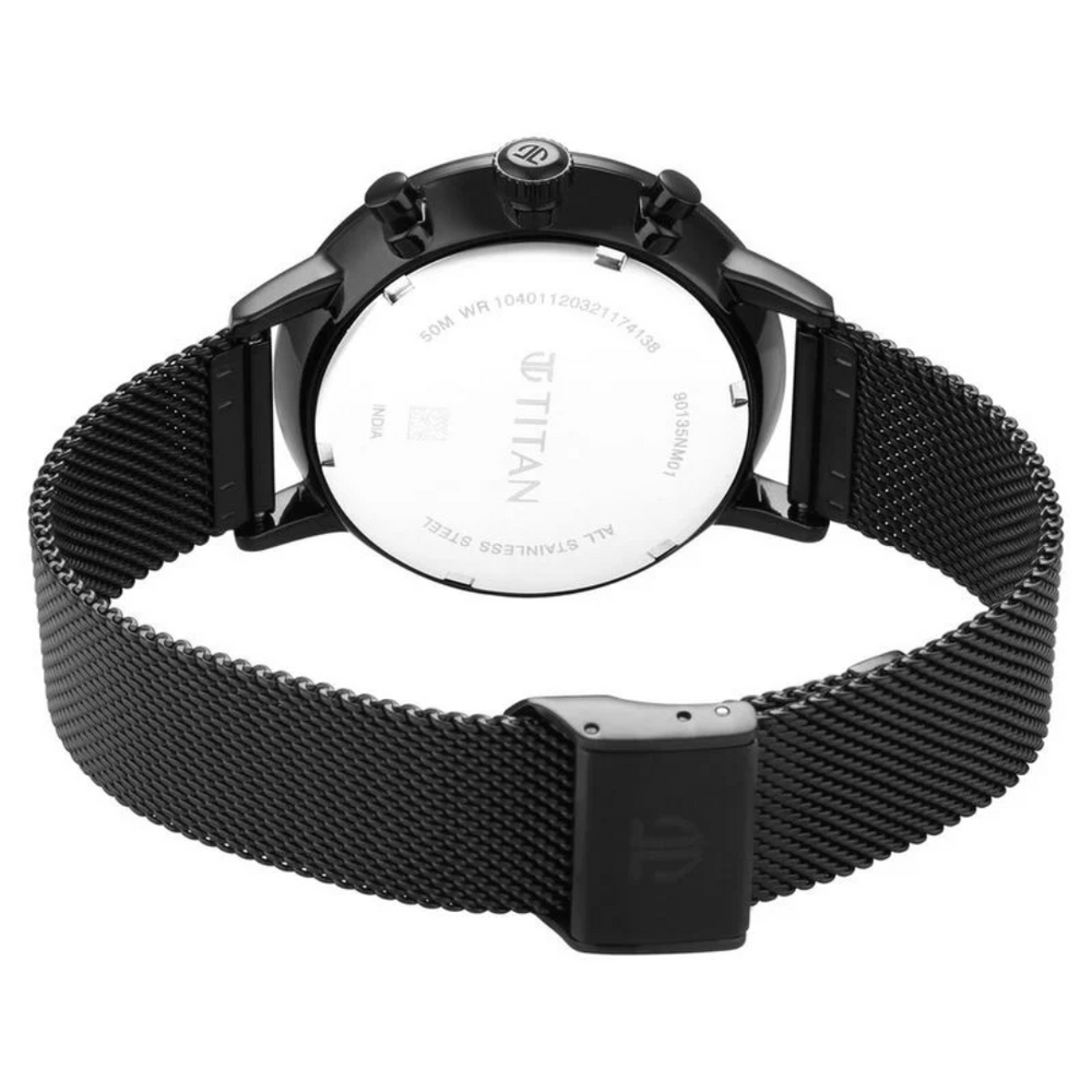 Titan Light Leathers Black Dial Quartz Multifunction Stainless Steel Strap Watch for Men 90135NM01 - KRISHNA WATCH COMPANY