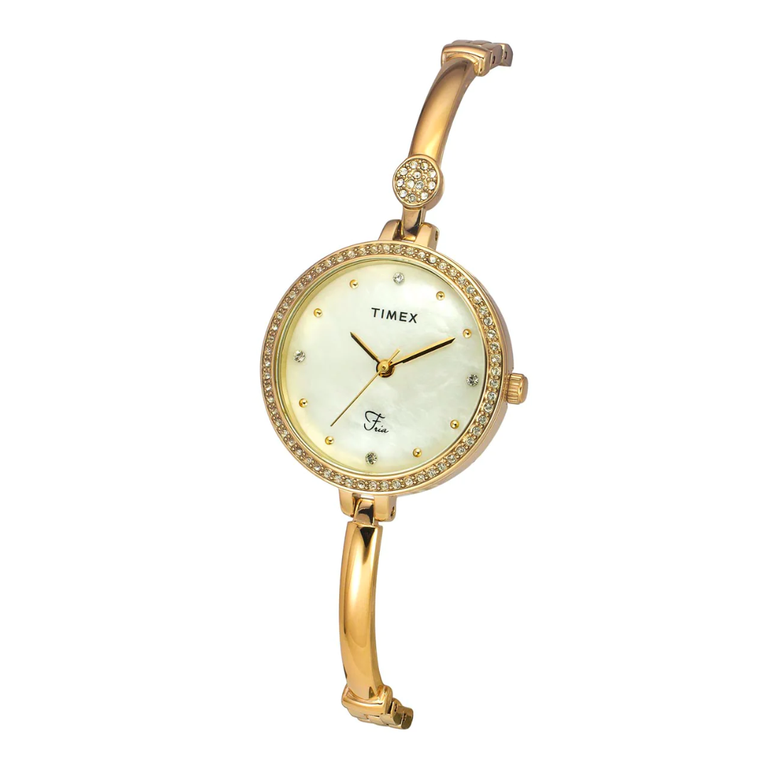 Timex Fria Women's Off White Dial Round Analog Brass Dial Watch TWEL18401 - KRISHNA WATCH COMPANY