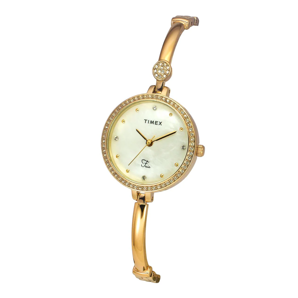 Timex Fria Women's Off White Dial Round Analog Brass Dial Watch TWEL18401 - KRISHNA WATCH COMPANY