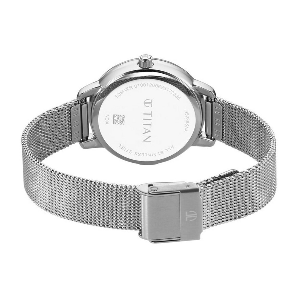 Titan Purple Style Up Quartz Analog Mother Of Pearl Dial Stainless Steel Strap Watch for Women 95238SM01 - KRISHNA WATCH COMPANY