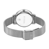 Titan Purple Style Up Quartz Analog Mother Of Pearl Dial Stainless Steel Strap Watch for Women 95238SM01