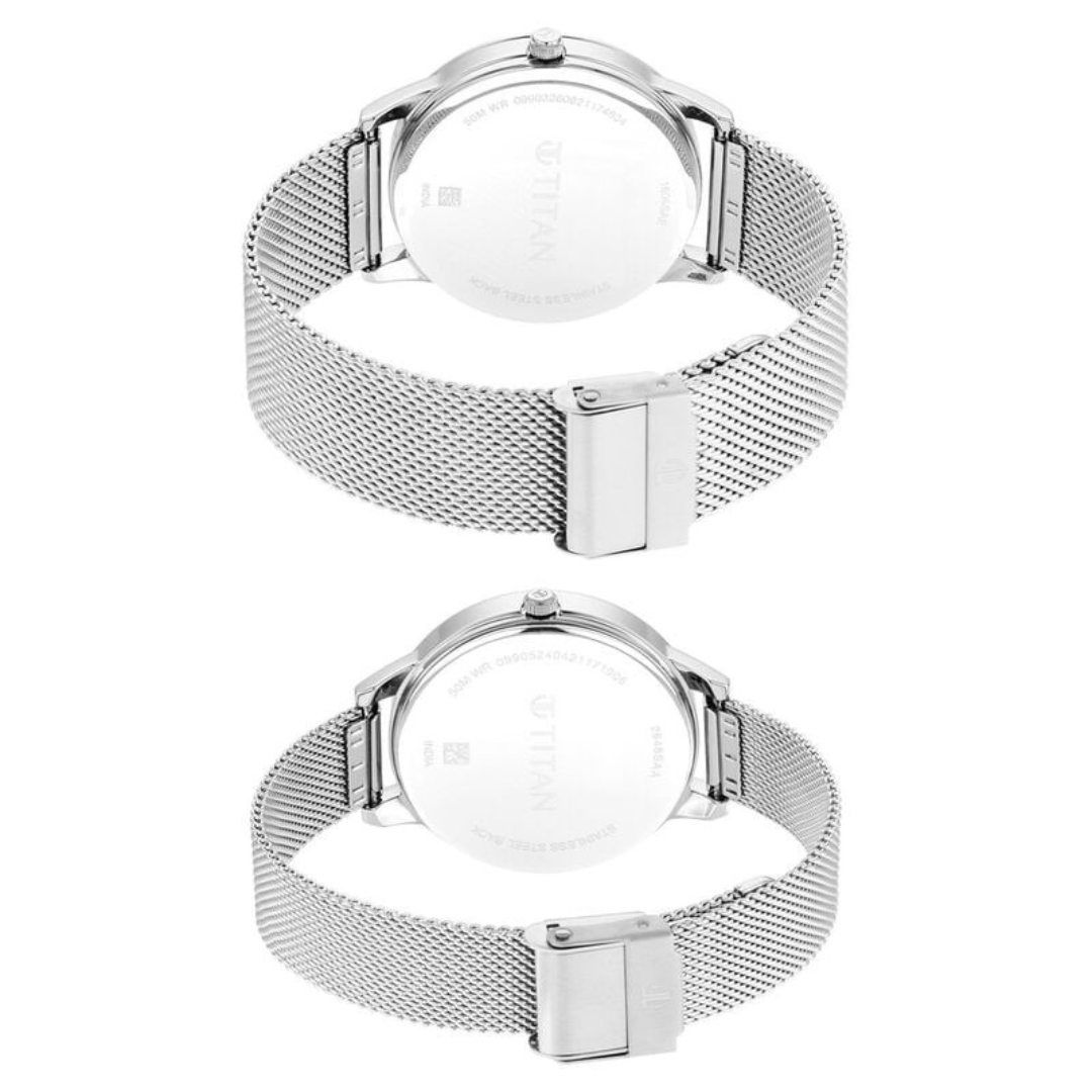 Titan Quartz Analog White Dial Stainless Steel Strap Watch for Couple 18062648SM01