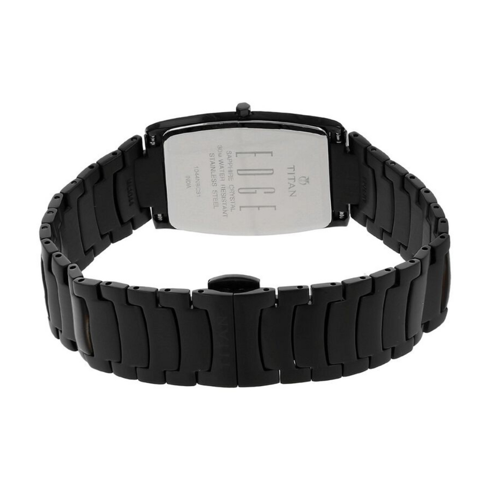 Titan Edge Black Tonneau Dial Analog Stainless Steel Strap Watch for Men 1044NM01 - KRISHNA WATCH COMPANY