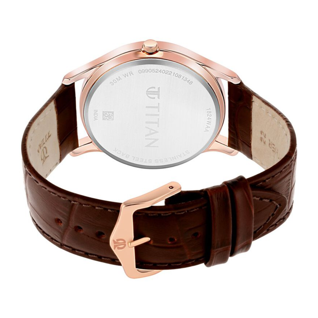 Titan Analog with Day and Date White Dial Leather Strap watch for Men - 1824WL02 - KRISHNA WATCH COMPANY