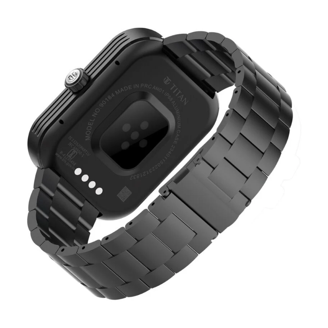 Titan Mirage with 4.97 cm AMOLED Display and AOD, Functional Crown, BT Calling Smartwatch with Black Metal Strap 90184AM01 - KRISHNA WATCH COMPANY