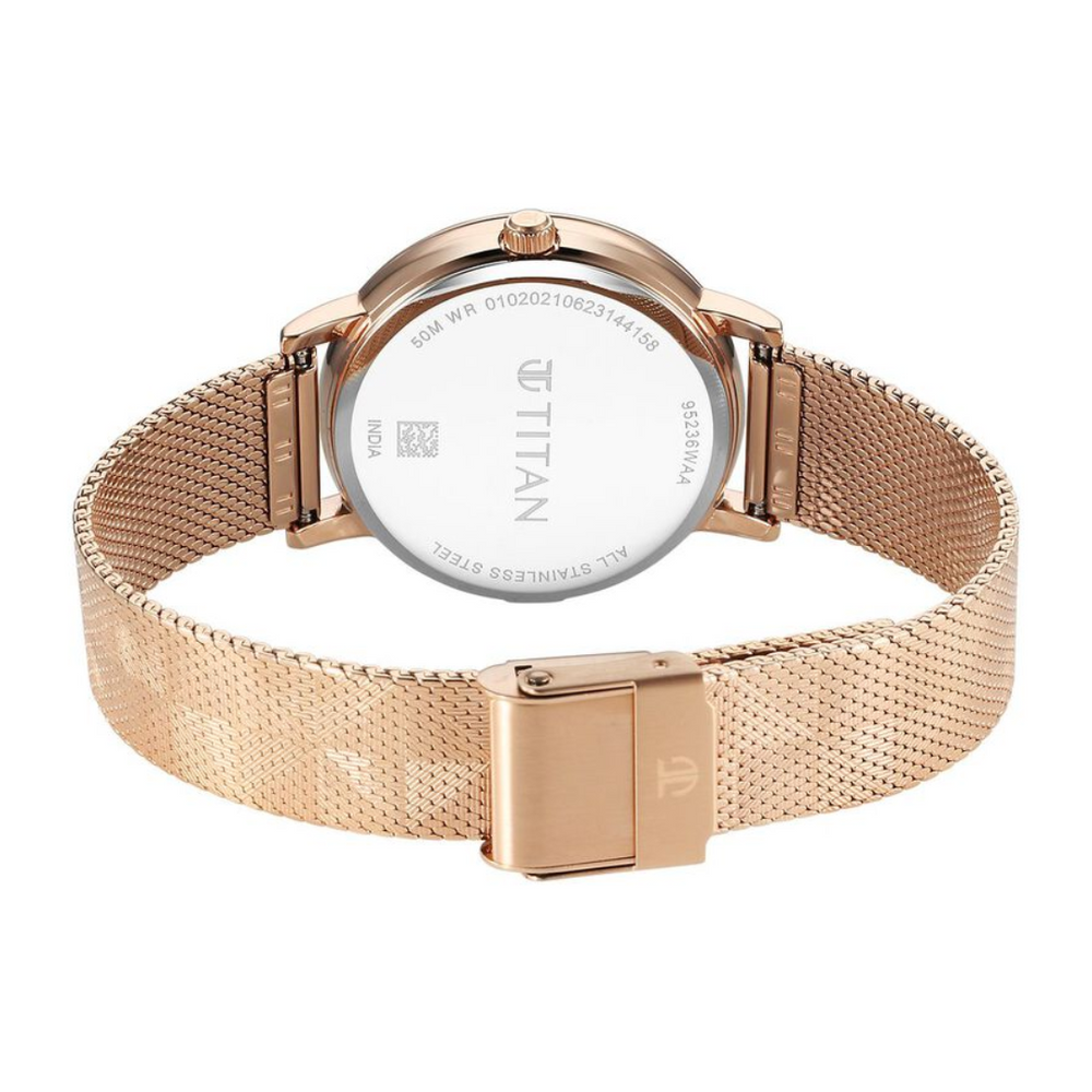Titan Purple Style Up Quartz Analog White Dial Stainless Steel Strap Watch for Women 95236WM01 - KRISHNA WATCH COMPANY