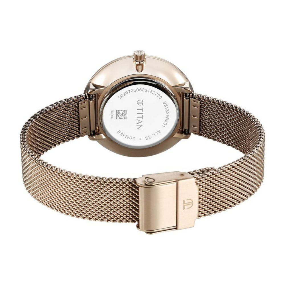 Titan Slimline Quartz Analog Pink Dial Rose Gold Stainless Steel Strap Watch for Women 95182WM01 - KRISHNA WATCH COMPANY