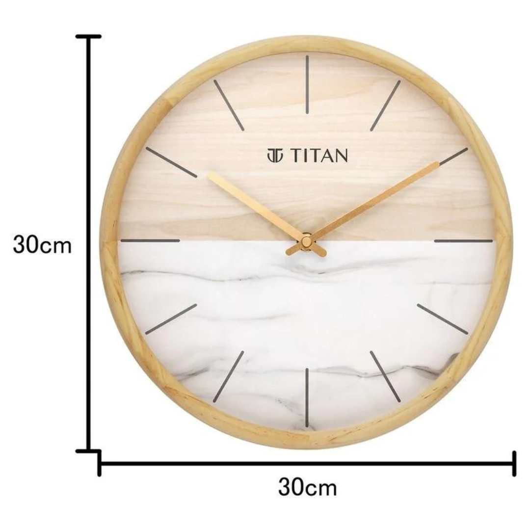 Titan Wooden Clock with Wood & Stone Textures 30 x 30 cm (Medium Size) W0077WA01 - KRISHNA WATCH COMPANY