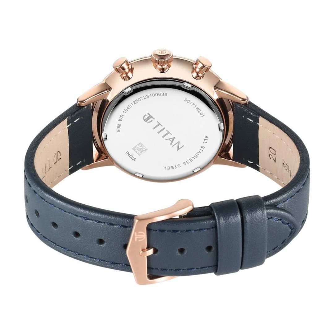 Titan Light Leathers Quartz Multifunction Blue Dial Stainless Steel Strap Watch for Men NT90171WL01 - KRISHNA WATCH COMPANY