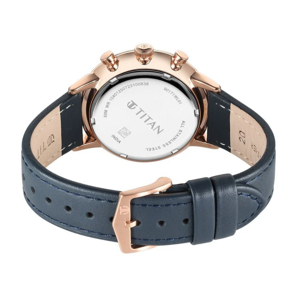 Titan Light Leathers Quartz Multifunction Blue Dial Stainless Steel Strap Watch for Men NT90171WL01 - KRISHNA WATCH COMPANY