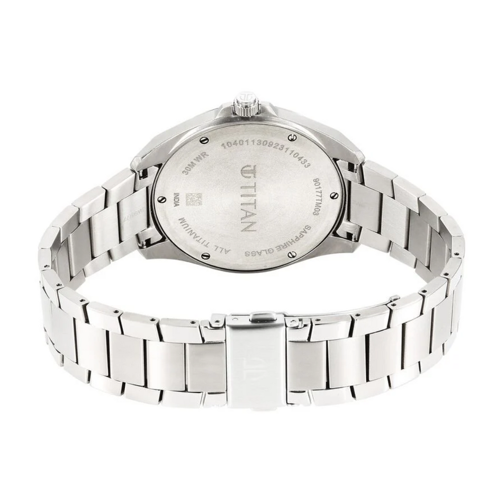 Titan Titanium Quartz Analog Black Dial Stainless Steel Strap Watch for Men 90177TM03 - KRISHNA WATCH COMPANY