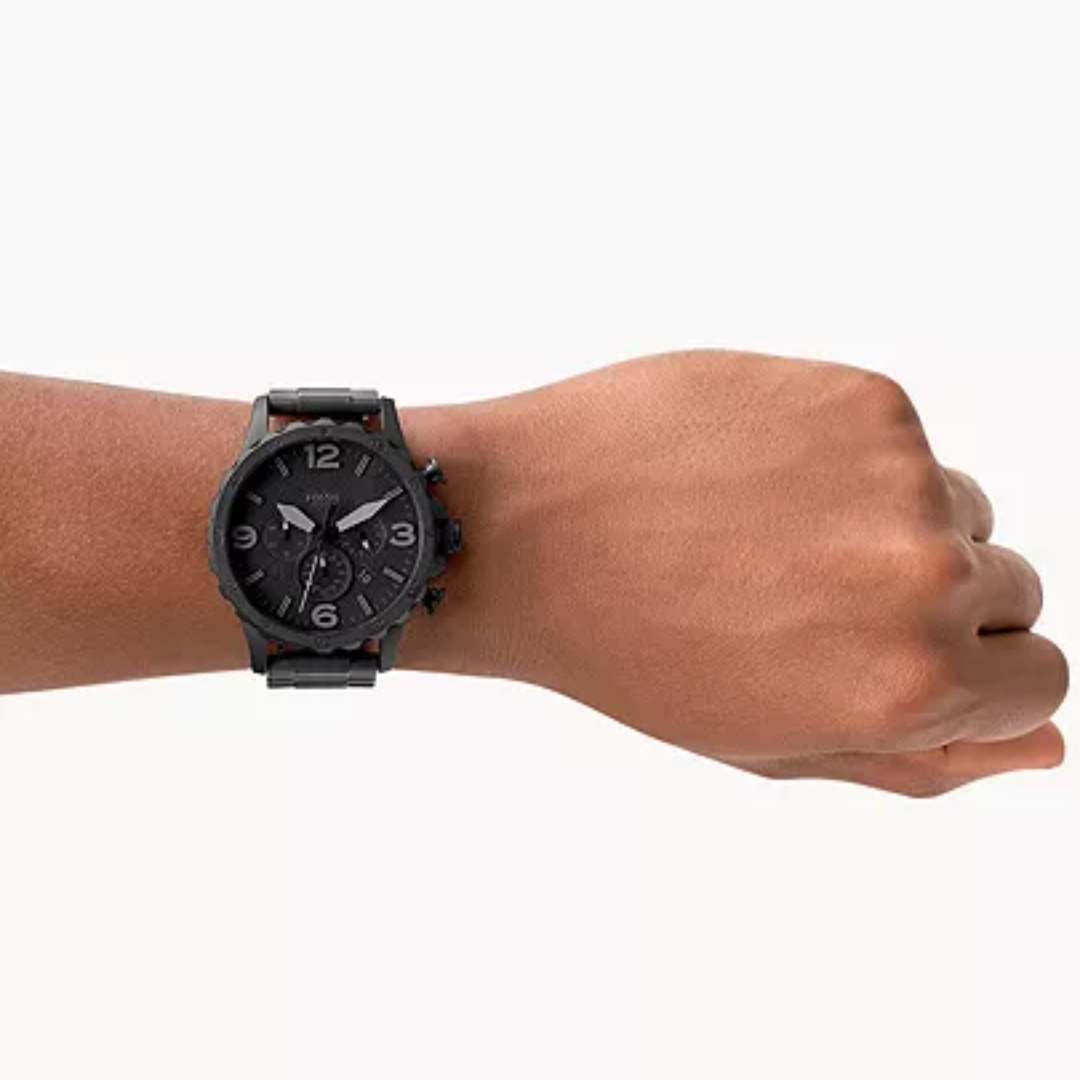 Fossil Nate Chronograph Black Stainless Steel Watch JR1401 - KRISHNA WATCH COMPANY