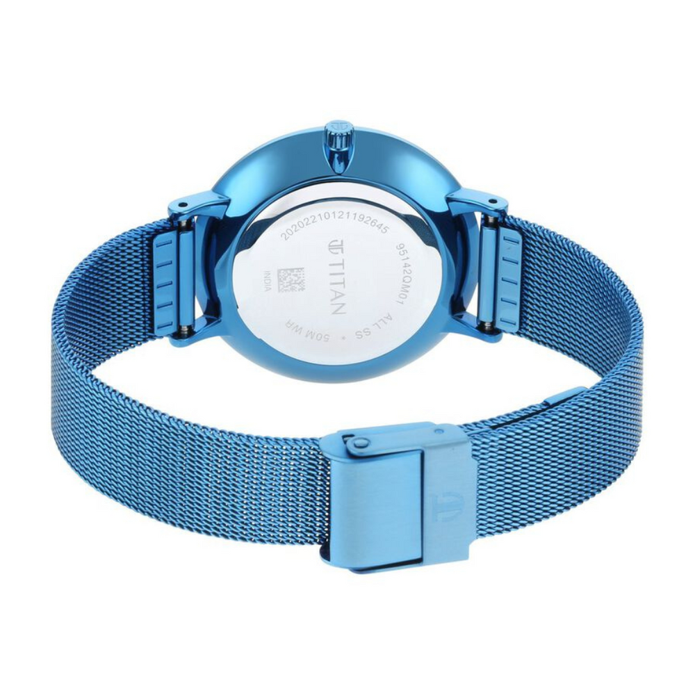 Titan Slimline Blue Dial Analog Stainless Steel Strap watch for Women 95142QM01 - KRISHNA WATCH COMPANY