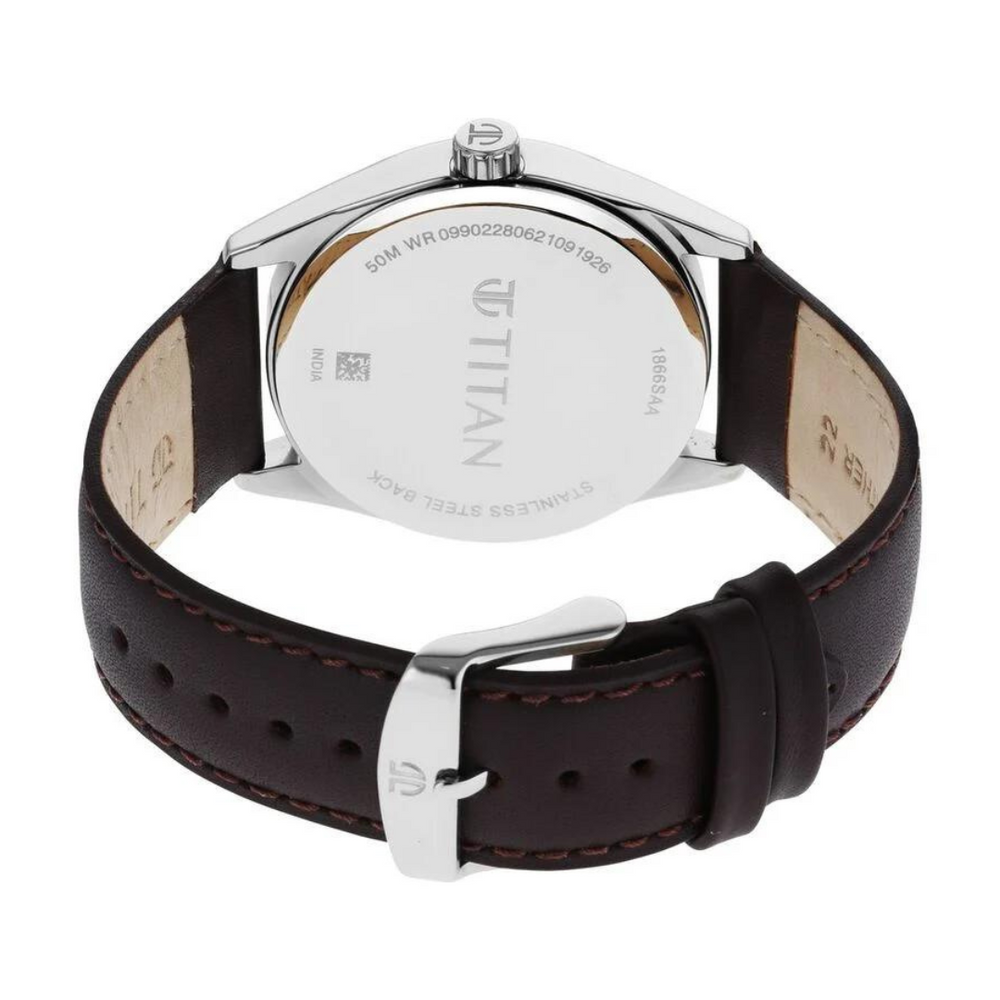 Titan Workwear Brown Dial Analog Leather Strap Watch Men 1866SL02 - KRISHNA WATCH COMPANY