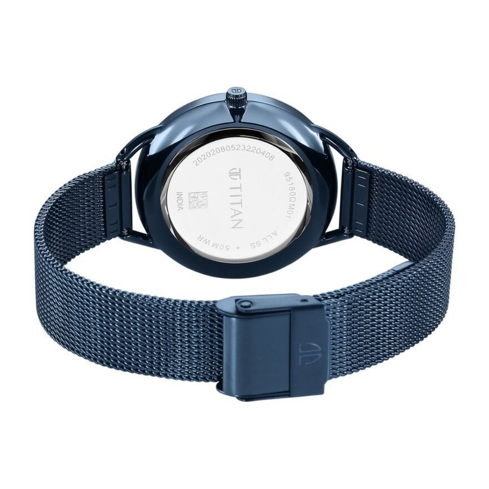 Titan Slimline Quartz Analog Mother Of Pearl Dial Blue Stainless Steel Strap Watch for Women 95180QM01 - KRISHNA WATCH COMPANY