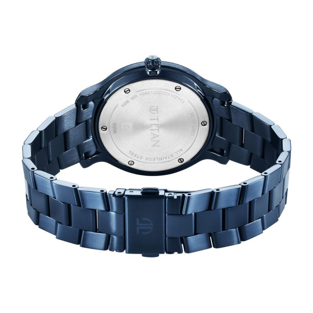 Titan Classic Distincta Blue Dial Analog with Date Stainless Steel Strap watch for Men 90170QM01 / NS90170QM01 - KRISHNA WATCH COMPANY