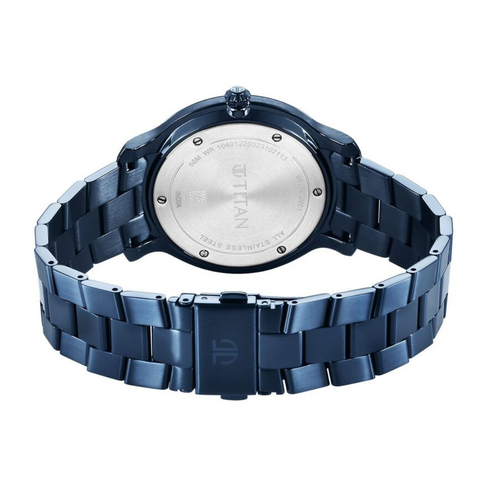 Titan Classic Distincta Blue Dial Analog with Date Stainless Steel Strap watch for Men 90170QM01 / NS90170QM01 - KRISHNA WATCH COMPANY