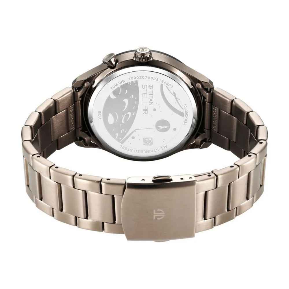 Titan Stellar Quartz Multifunction Brown Dial Stainless Steel Strap Watch for Men 10009KM03 - KRISHNA WATCH COMPANY
