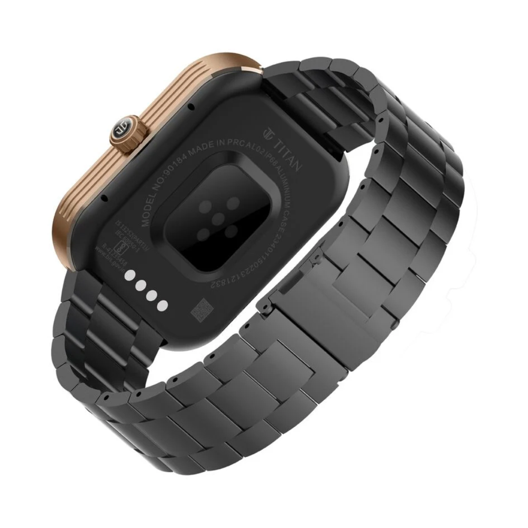 Titan Mirage with 4.97 cm AMOLED Display and AOD, Functional Crown, BT Calling Smartwatch with Black Metal Strap 90184AM02 - KRISHNA WATCH COMPANY