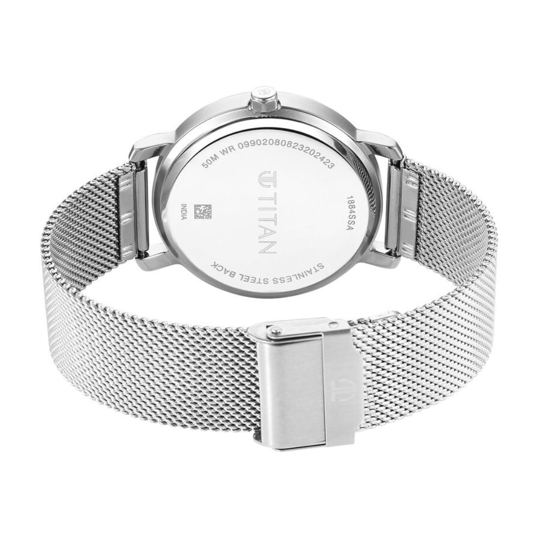 Titan Workwear Quartz Analog Silver Dial Stainless Steel Strap Watch for Men 1884SM01 - KRISHNA WATCH COMPANY