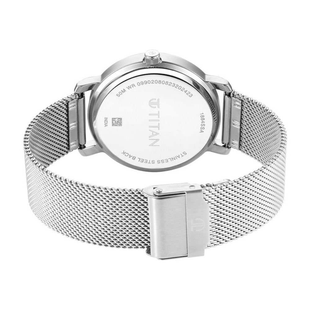 Titan Workwear Quartz Analog Silver Dial Stainless Steel Strap Watch for Men 1884SM01 - KRISHNA WATCH COMPANY