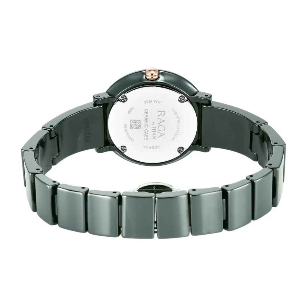 Titan Raga Ceramics Blue Dial Ceramic Strap Watch for Women 95145KC02 (DN411) - KRISHNA WATCH COMPANY
