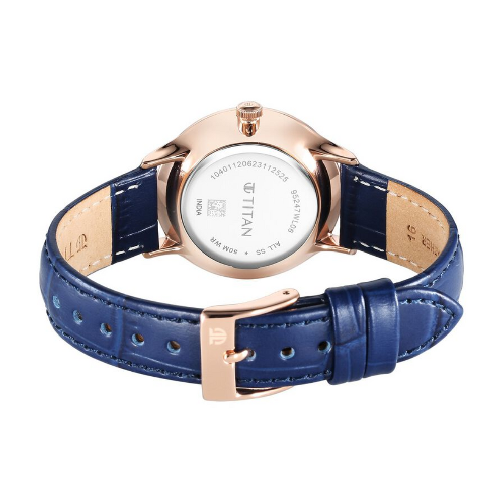 Titan Bright Leathers Quartz Analog with Date Silver Dial Leather Strap for Women 95247WL06 - KRISHNA WATCH COMPANY