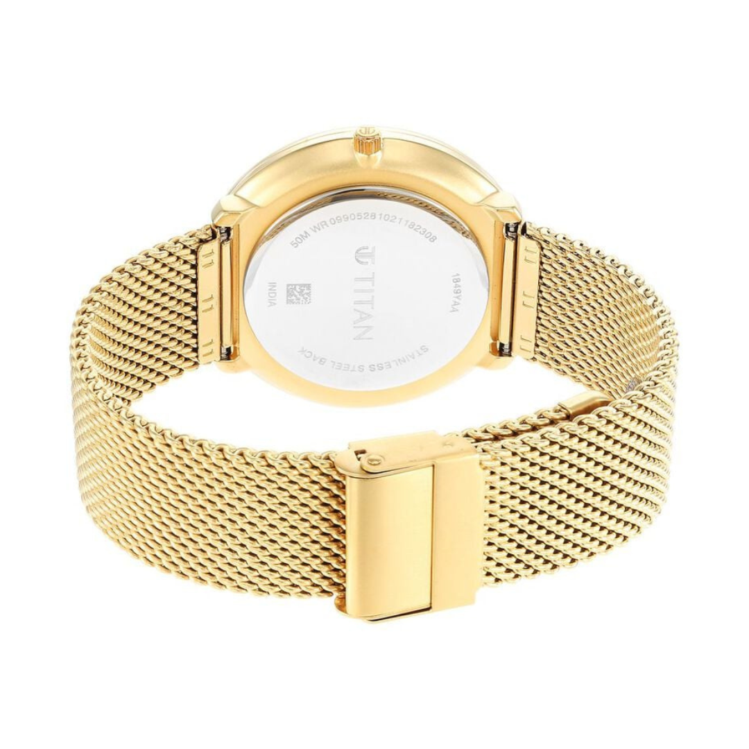 Titan Black & Gold Silver Dial Stainless Steel Strap Watch 1849YM01 - KRISHNA WATCH COMPANY