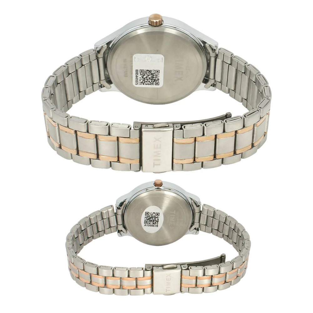 Timex Empera Pairs Silver Dial Round Case Day-Date + 3 Hands Function Watch TIMEX PAIR L+G TW00PR285 - KRISHNA WATCH COMPANY
