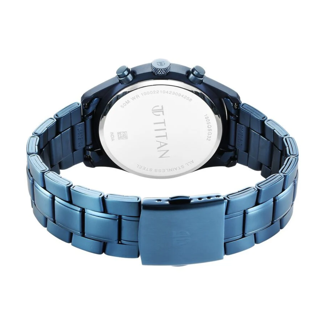 Titan Neo Splash Blue Dial Quartz Multifunction Stainless Steel Strap Watch for Men 1805QM07