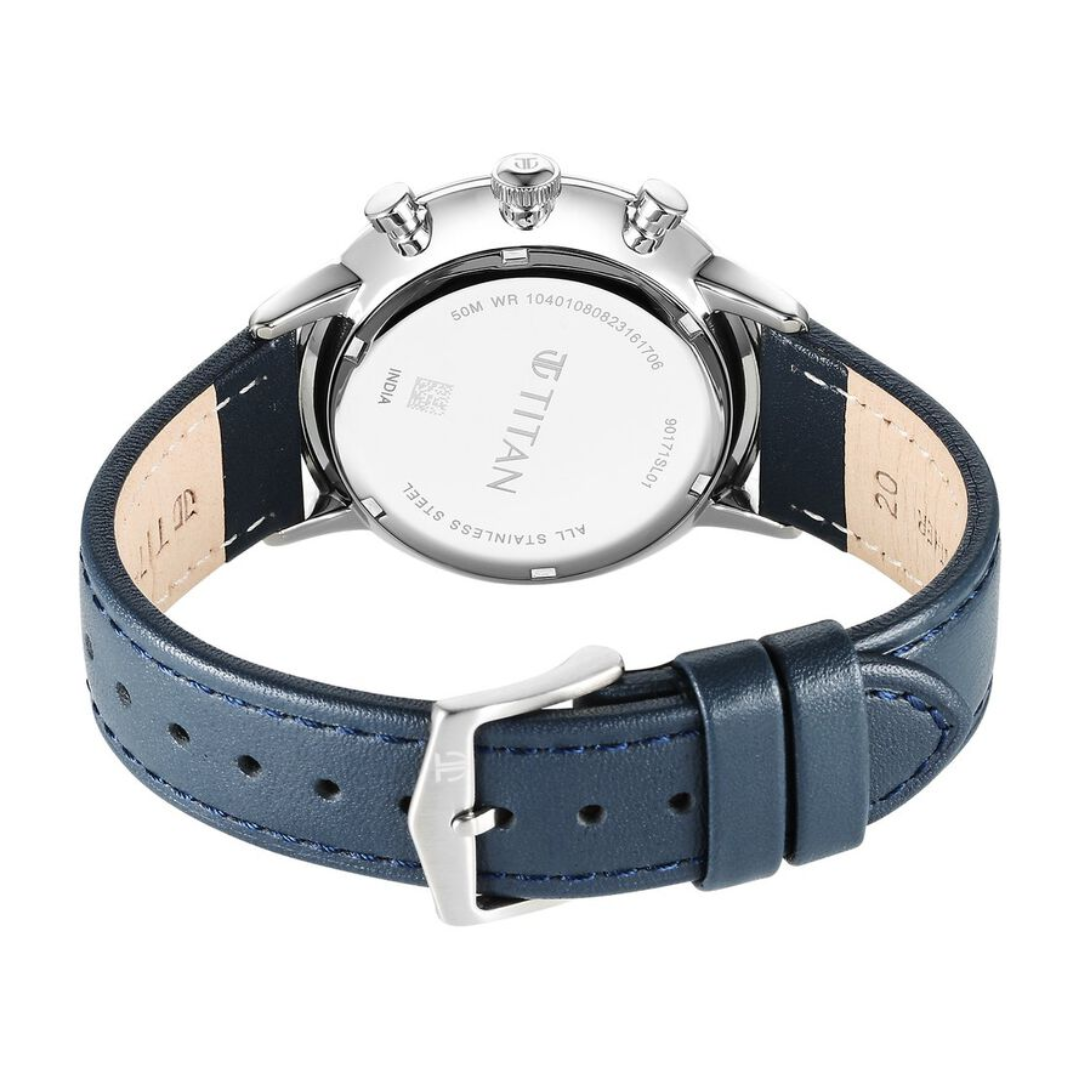 Titan Light Leathers Quartz Multifunction Black Dial Stainless Steel Strap Watch for Men - 90171SL01 - KRISHNA WATCH COMPANY