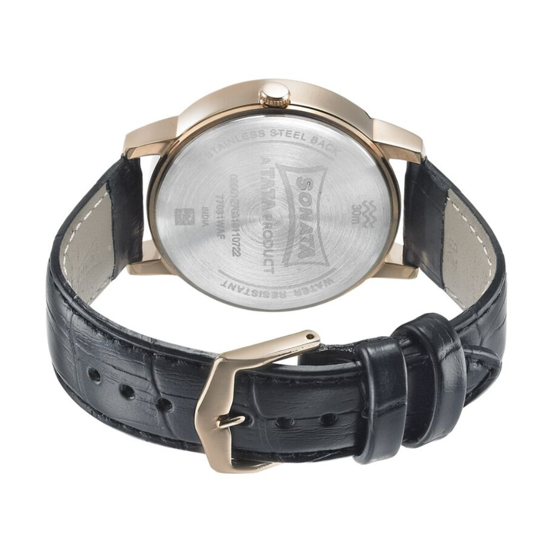 Beyond Gold White Dial Leather Strap Watch NN77031WL04 - KRISHNA WATCH COMPANY