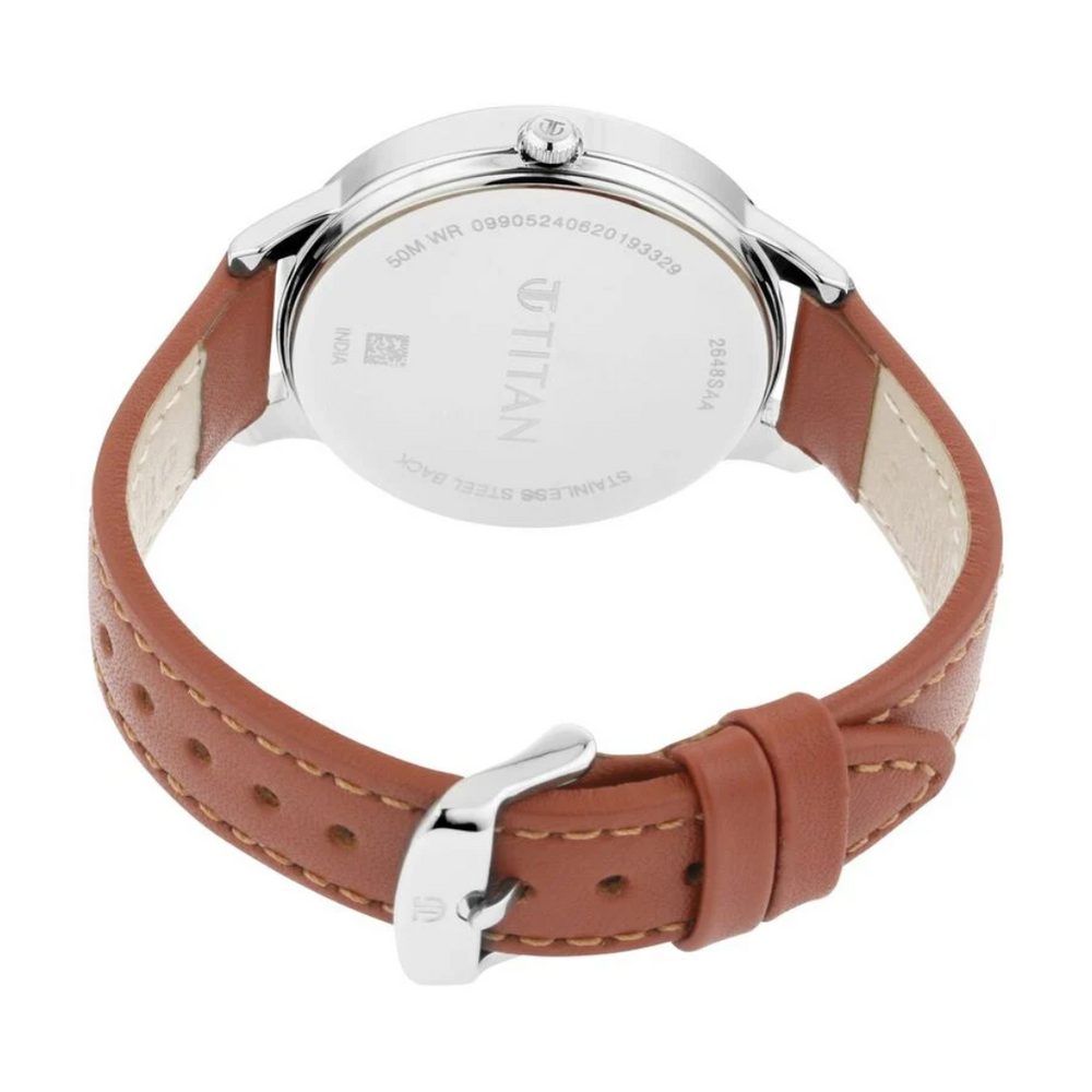 Titan Women's Precision Simplicity Watch: Grey Gradient Dial with Leather Strap 2648SL01 (DK776) - KRISHNA WATCH COMPANY