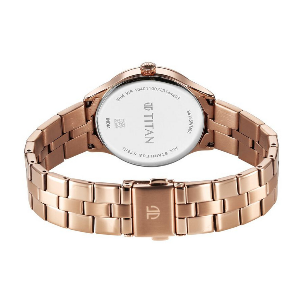 Titan Workwear Quartz Analog White Dial Stainless Steel Strap Watch for Women 95185WM02 - KRISHNA WATCH COMPANY