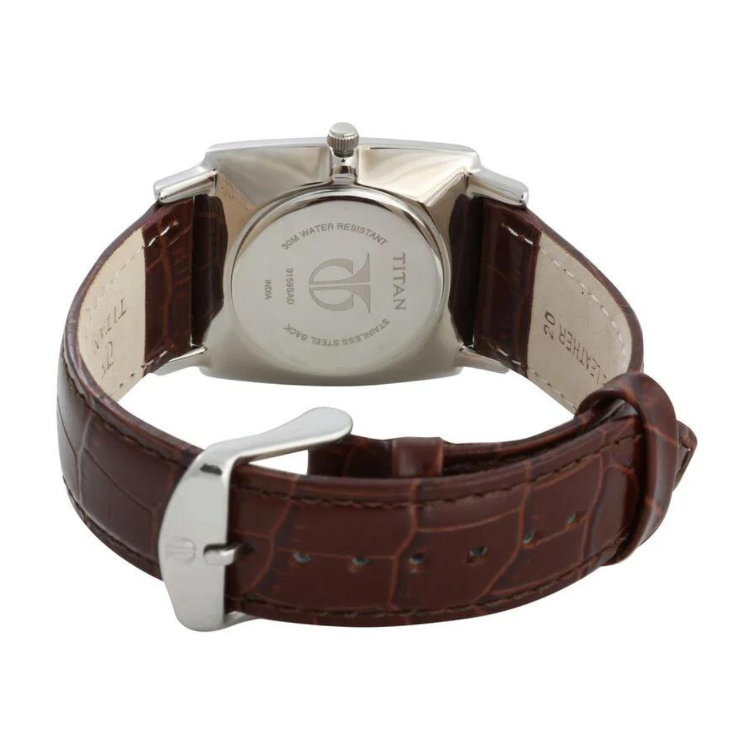 Titan Quartz Analog with Date Silver Dial Leather Strap Watch for Men 9159SL01 - KRISHNA WATCH COMPANY
