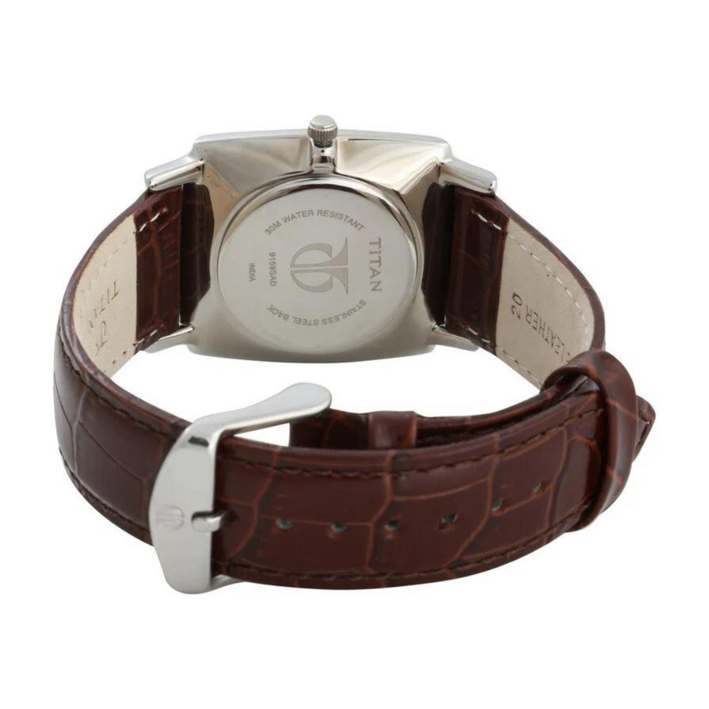 Titan Quartz Analog with Date Silver Dial Leather Strap Watch for Men 9159SL01 - KRISHNA WATCH COMPANY