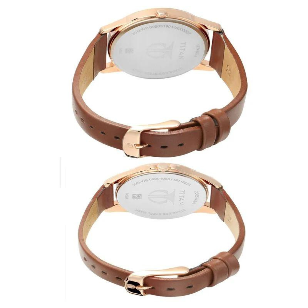 Titan Bandhan Silver White Dial Leather Pair Watches 17742565WL01 - KRISHNA WATCH COMPANY