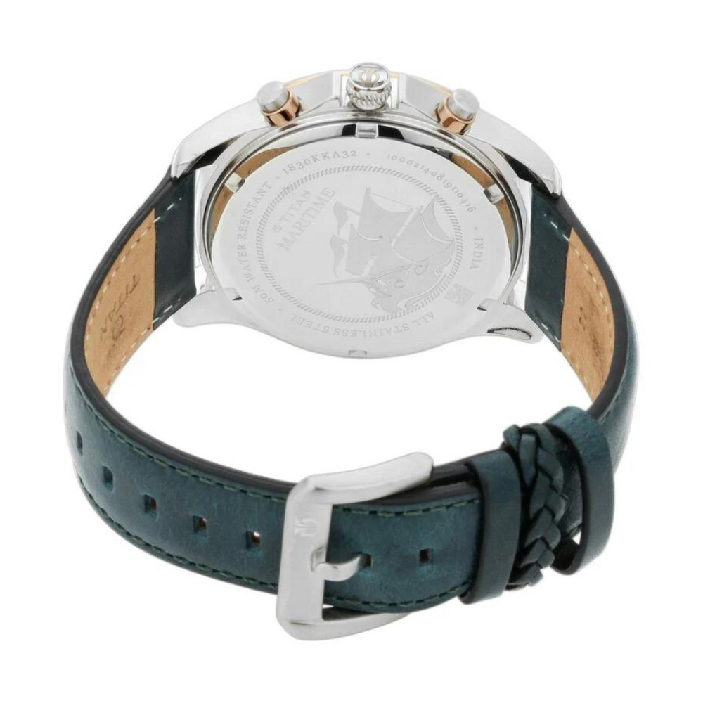 Titan Maritime White Dial Chronograph Leather Strap Watch for Men - 1830KL01 - KRISHNA WATCH COMPANY