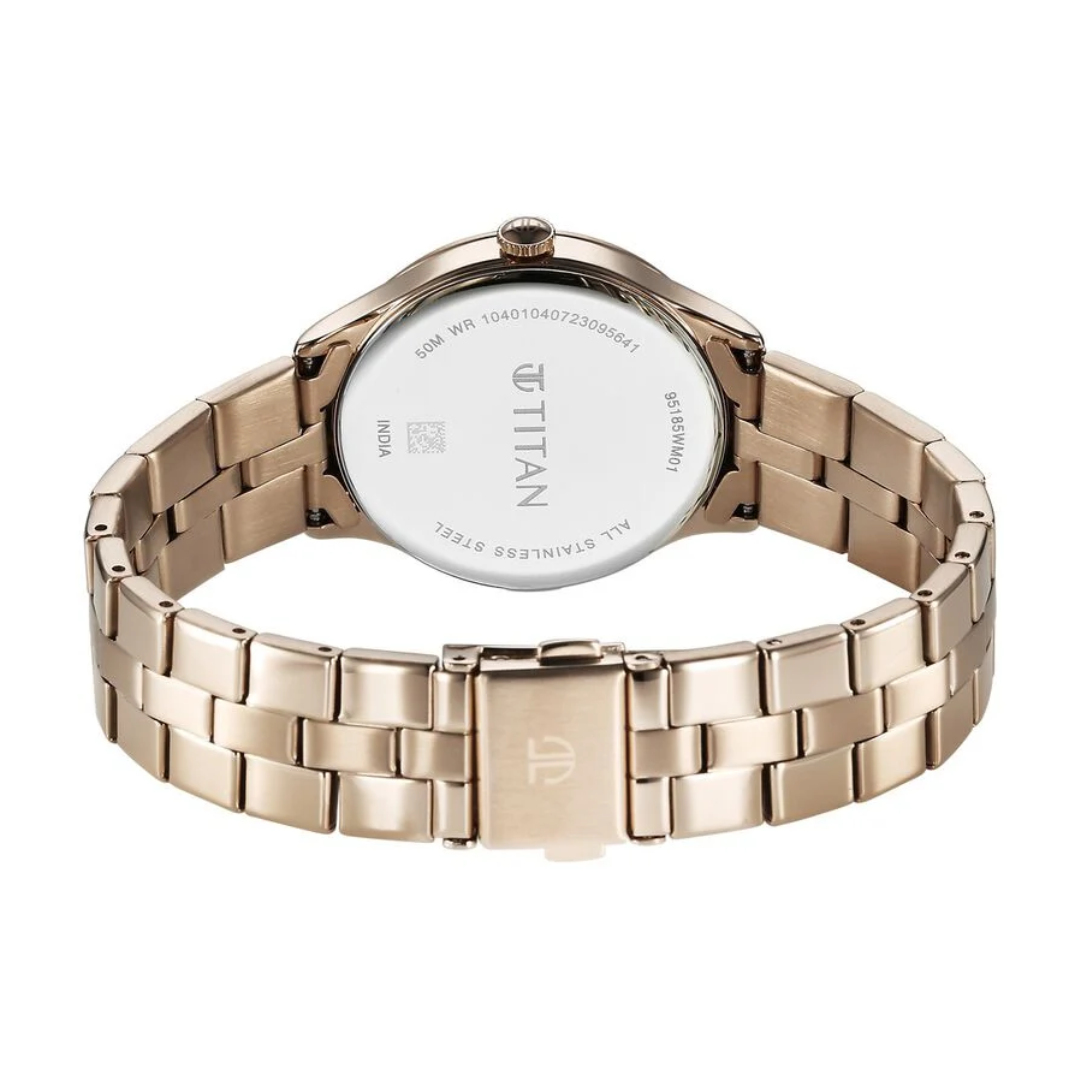 Titan Workwear Quartz Analog White Dial Stainless Steel Strap Watch for Women 95185WM01