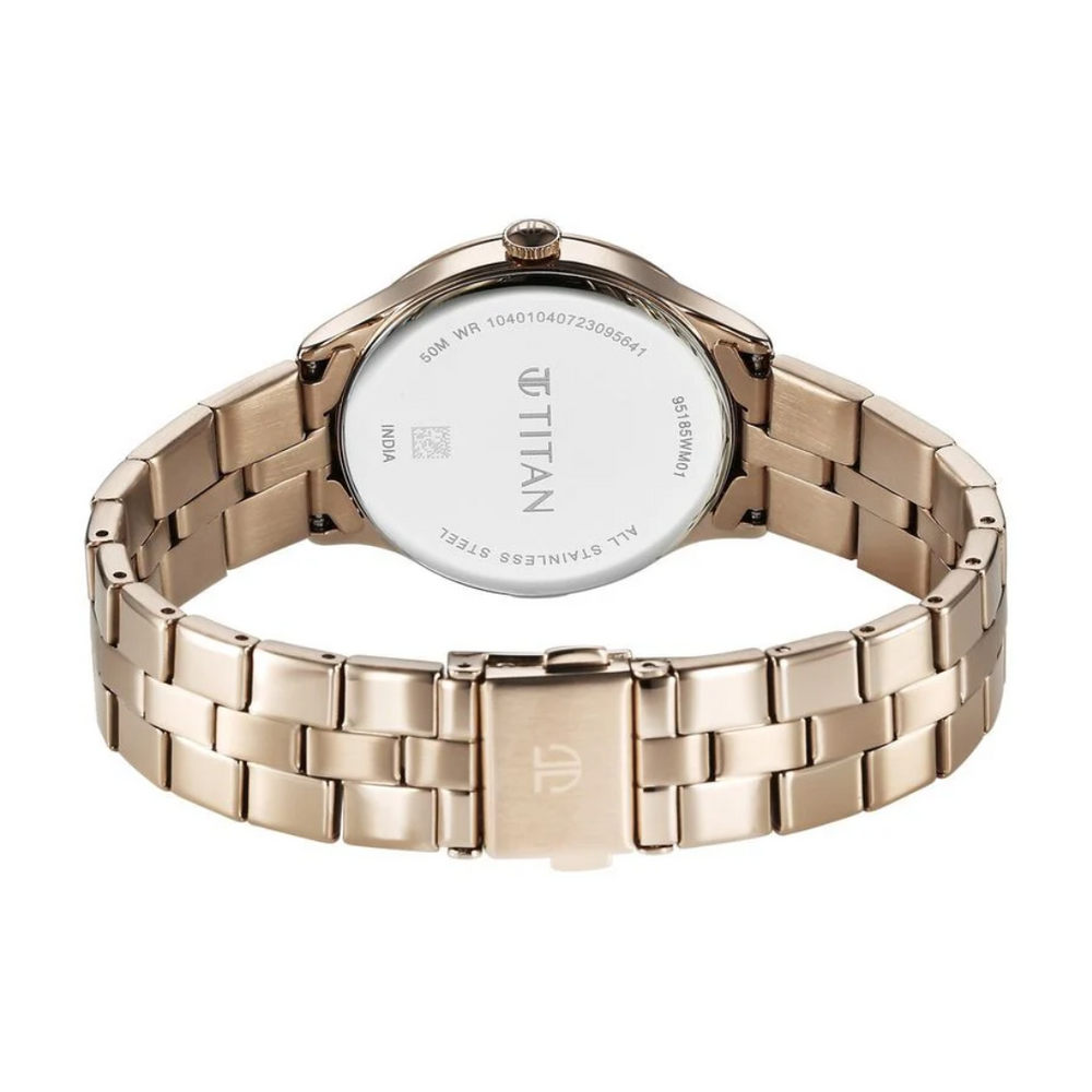 Titan Workwear Quartz Analog White Dial Stainless Steel Strap Watch for Women 95185WM01 - KRISHNA WATCH COMPANY