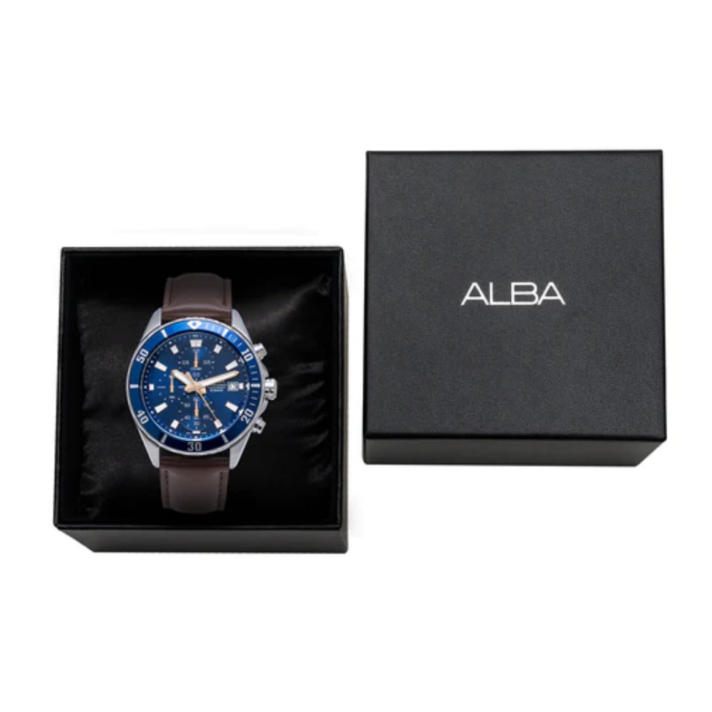 ALBA Blue Dial Chronograph with Leather Strap AM3813X1 - KRISHNA WATCH COMPANY